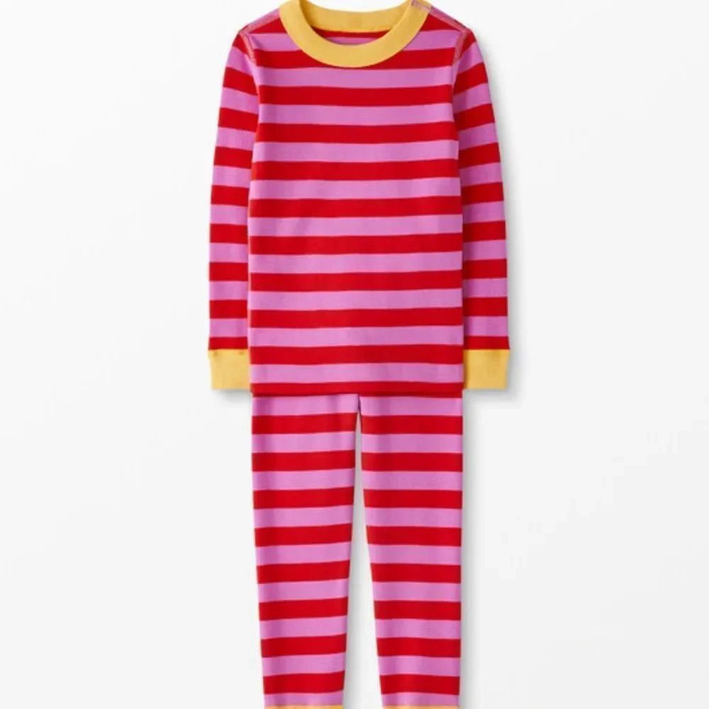 Hanna Andersson Striped Long John Pajama‎ Set in  Pink/Red Organic Cotton Sz 10